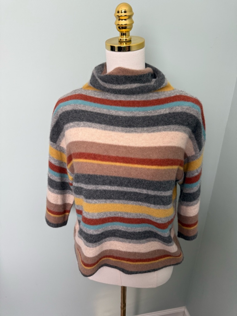 Cullen 100% Cashmere Multicolor Striped Turtleneck Sweater‎ Luxury Knit Small S